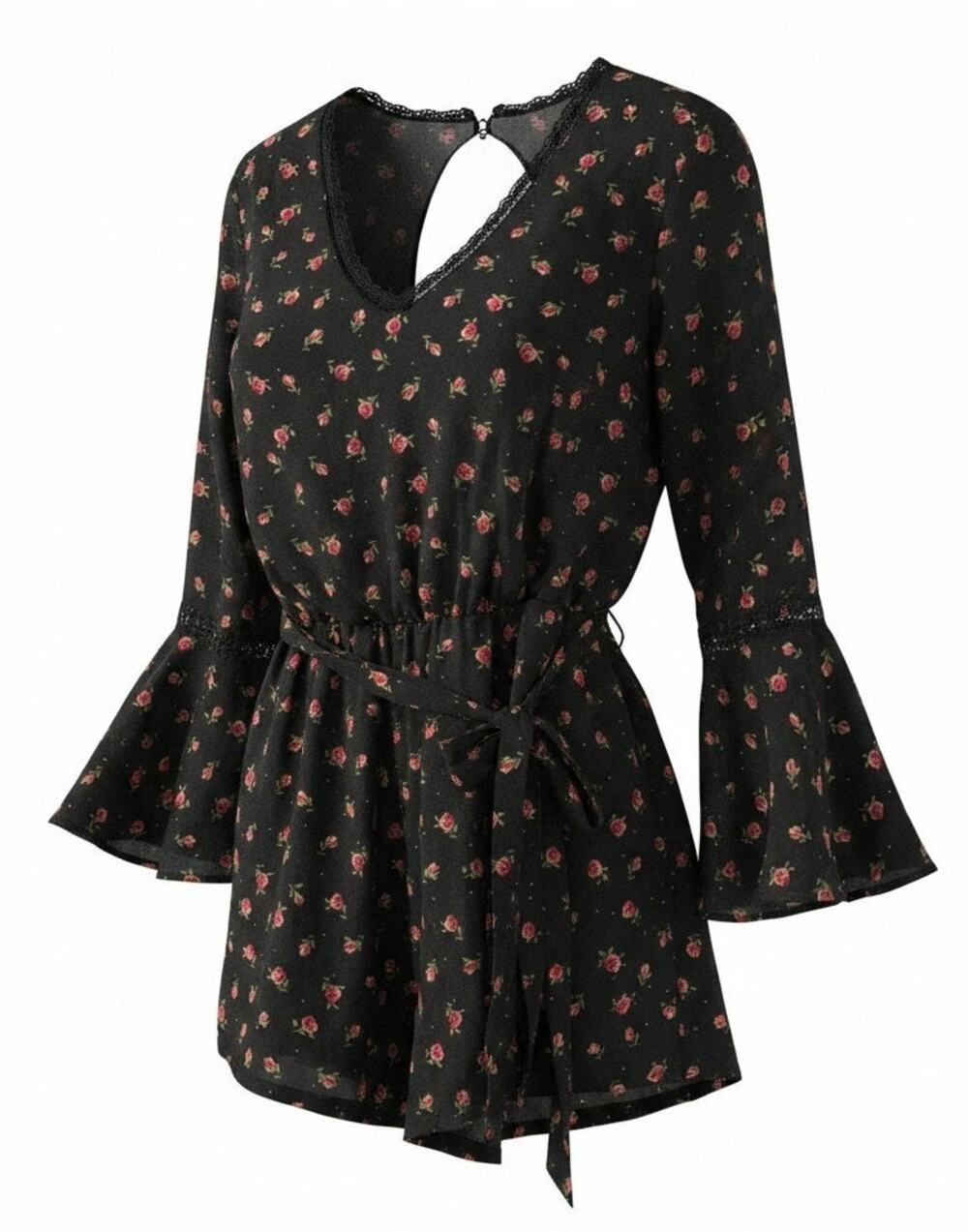 Disney Princess Belle Rosebud Romper Women's XL Black Red Bell Sleeve